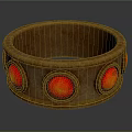 Elegant Copper Colored Bracelet with Inlaid Circular Red Gemstones Decorative Jewelry