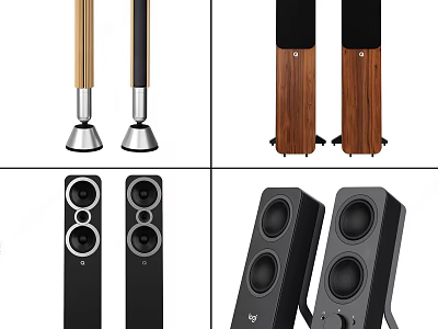 Modern Floor Standing And Bookshelf Speakers With Wooden And Black Design For Home Audio 3d model