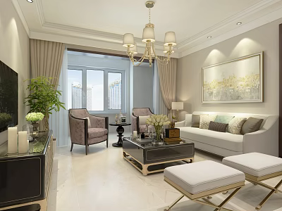 Elegant Large White Multi Seater Sofa In Bright Neoclassical Living Room Interior Decoration 3d model