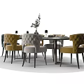 Elegant Round Dining Table Set With Upholstered Chairs Vase And Wine Glasses 3d model