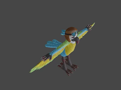 Cartoon Parrot Character With Blue Yellow Wings Wearing Hat And Glasses Spread Arms 3d model