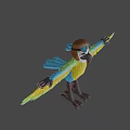 Cartoon Parrot Character With Blue Yellow Wings Wearing Hat And Glasses Spread Arms