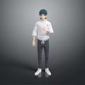 Game Movie Character In White Hoodie With Green Hair Black Pants And White Shoes Standing Pose