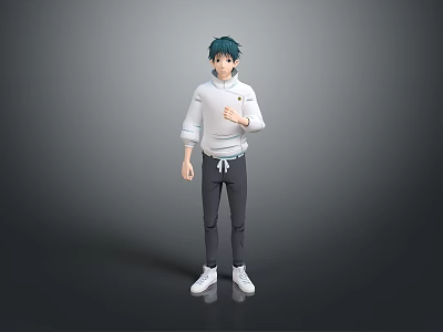 Game Movie Character In White Hoodie With Green Hair Black Pants And White Shoes Standing Pose 3d model