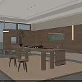 Modern Tea Room Interior With Wooden Table Stools Potted Plant And Natural Light