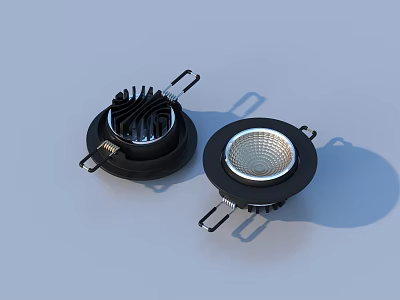 LED Downlights And Spotlights With Black Housing Heat Sink And Mounting Brackets 3d model