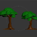 Low Poly Style Two Trees With Green Canopies And Brown Trunks On Gray Background