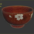 Hand Carved Red Bowl With White Cherry Blossom Artistic Carving Patterns