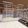 Modern Industrial Equipment Room With Water Pump System Glass Partition And Wooden Ceiling