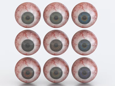 Realistic Human Eyes Arranged in Grid with Detailed Iris and Blood Vessels 3d model
