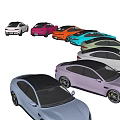 Modern Same Model Sports Cars in Nine Different Colors with Side View