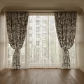Beautiful Patterned Curtains With Sheer Panels For Arched Window Interior And Wooden Floor