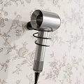 Modern Silver Hair Dryer On Wall Mounted Stand With Floral Wallpaper Background
