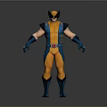 Superhero Figure In Yellow And Blue Costume With Yellow Mask Muscular Build Standing Pose