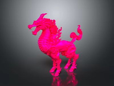 Pink Qilin Mythical Character 3D Model With Ornate Design And Vibrant Color 3d model