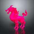 Pink Qilin Mythical Character 3D Model With Ornate Design And Vibrant Color