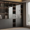 Modern Bookshelf Interior With Glass Doors LED Lighting And Open Shelves