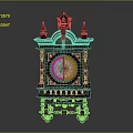 Vintage Red Carved Wooden Clock with Ornate Design and Decorative Details