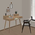 Modern Style Study Table Writing Desk Desk and Chair 3d model