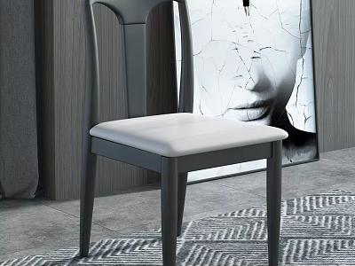 Modern Black Frame Dining Chair With White Cushion And Gray Floor Artwork 3d model
