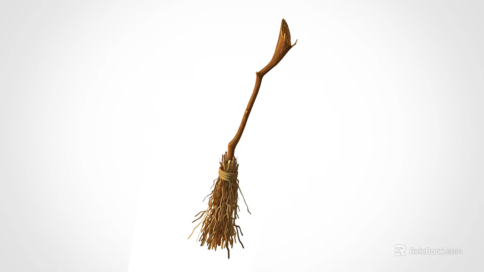 Traditional Handmade Agricultural Equipment With Wooden Handle And Straw Bristles For Farm Use 3d model 