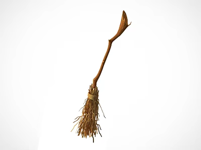 Traditional Handmade Agricultural Equipment With Wooden Handle And Straw Bristles For Farm Use 3d model