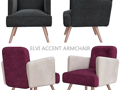 Modern Accent Armchair With Gray Purple Beige Fabric And Wooden Legs 3d model