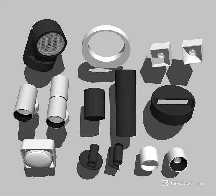 Modern Downlights and Spotlights with Various Black White Design Shapes 3d model 