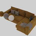 Gray and Yellow Sectional Sofa with Plush Cushions and Throw Blanket 3d model