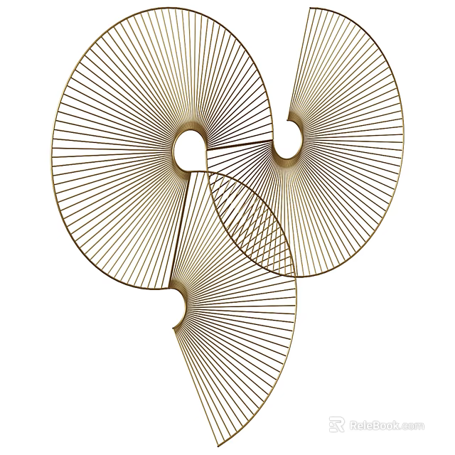 Modern Gold Tone Metal Fan Shaped Wall Decor with Radial Lines and Circular Cutouts 3d model 