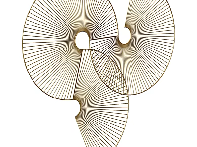 Modern Gold Tone Metal Fan Shaped Wall Decor with Radial Lines and Circular Cutouts 3d model