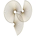 Modern Gold Tone Metal Fan Shaped Wall Decor with Radial Lines and Circular Cutouts
