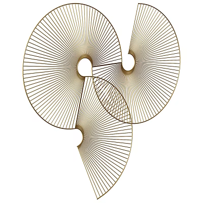 Modern Gold Tone Metal Fan Shaped Wall Decor with Radial Lines and Circular Cutouts 3d model