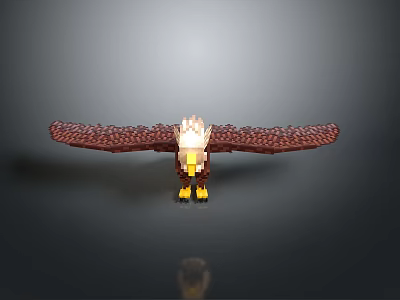 Pixel Art Mythical Eagle in Flying Pose with Spread Wings Glowing Head and Yellow Talons 3d model