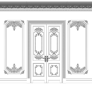 European style double door plaster line combination 3d model