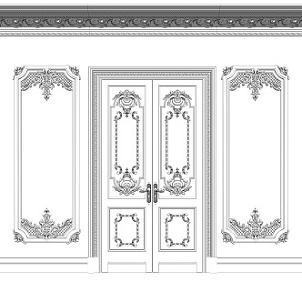 European style double door plaster line combination 3d model