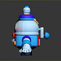 Blue Cartoon Game Movie Character With Hat Red Bow Tie Ice Cream Cone And Bottle