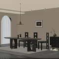Modern Black Dining Set With Geometric Chairs Pendant Light And Decorative Elements 3d model
