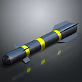 Detailed Missile Weapon with Black Body Yellow Stripes and Rear Fins in 3D Render