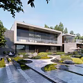 Modern Detached Villa With Garden Large Glass Windows And Courtyard Greenery Design