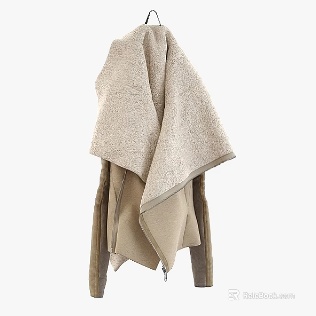 Soft Beige Towel Like Jacket Hanging With Collar And Zipper Details 3d model 