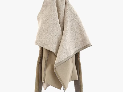 Soft Beige Towel Like Jacket Hanging With Collar And Zipper Details 3d model