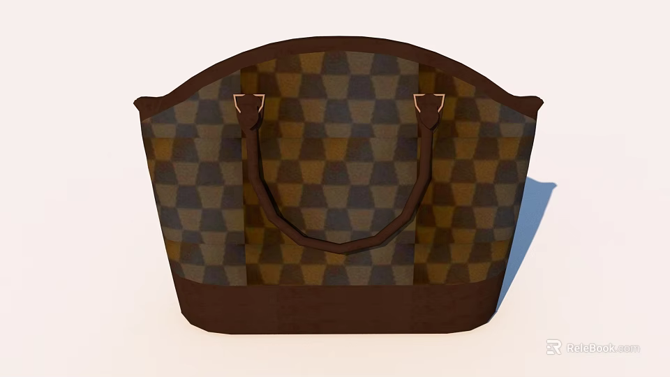 Stylish Brown And Green Diamond Pattern Handbag Design With Leather Handles 3d model 