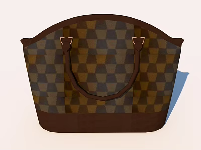 Stylish Brown And Green Diamond Pattern Handbag Design With Leather Handles 3d model