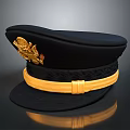 Classic Black Military Cap Featuring Golden Emblem And Yellow Decorative Band