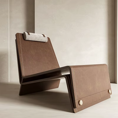 Brown Leather Leisure Chair With Modern Foldable Design And Metal Button Details In Minimalist Interior 3d model
