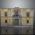 Yellow Classical Building With Decorative Facade Symmetrical Windows Ornate Main Door And Stone Architectural Details