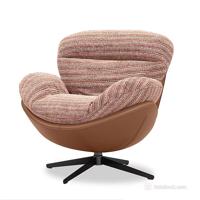 Stylish Striped Single Sofa With Pastel Fabric Brown Base And Swivel Stand 3d model 