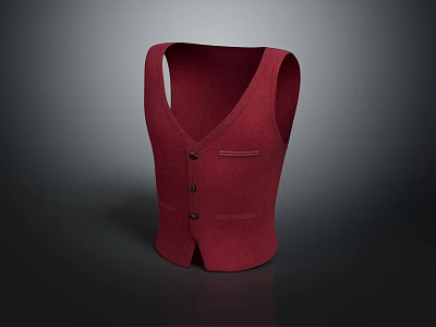 Red Wool Vest With Button Front And Slim Fit Design Featuring Front Pocket 3d model