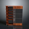 Modern Wooden Storage Cabinet With Black Panels And Multiple Shelves